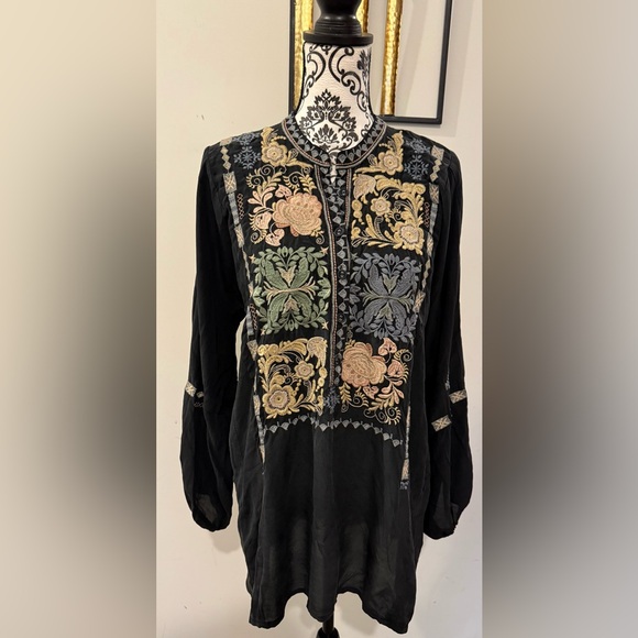 Johnny Was Silk Black Embroidery Tunic - Picture 2 of 11
